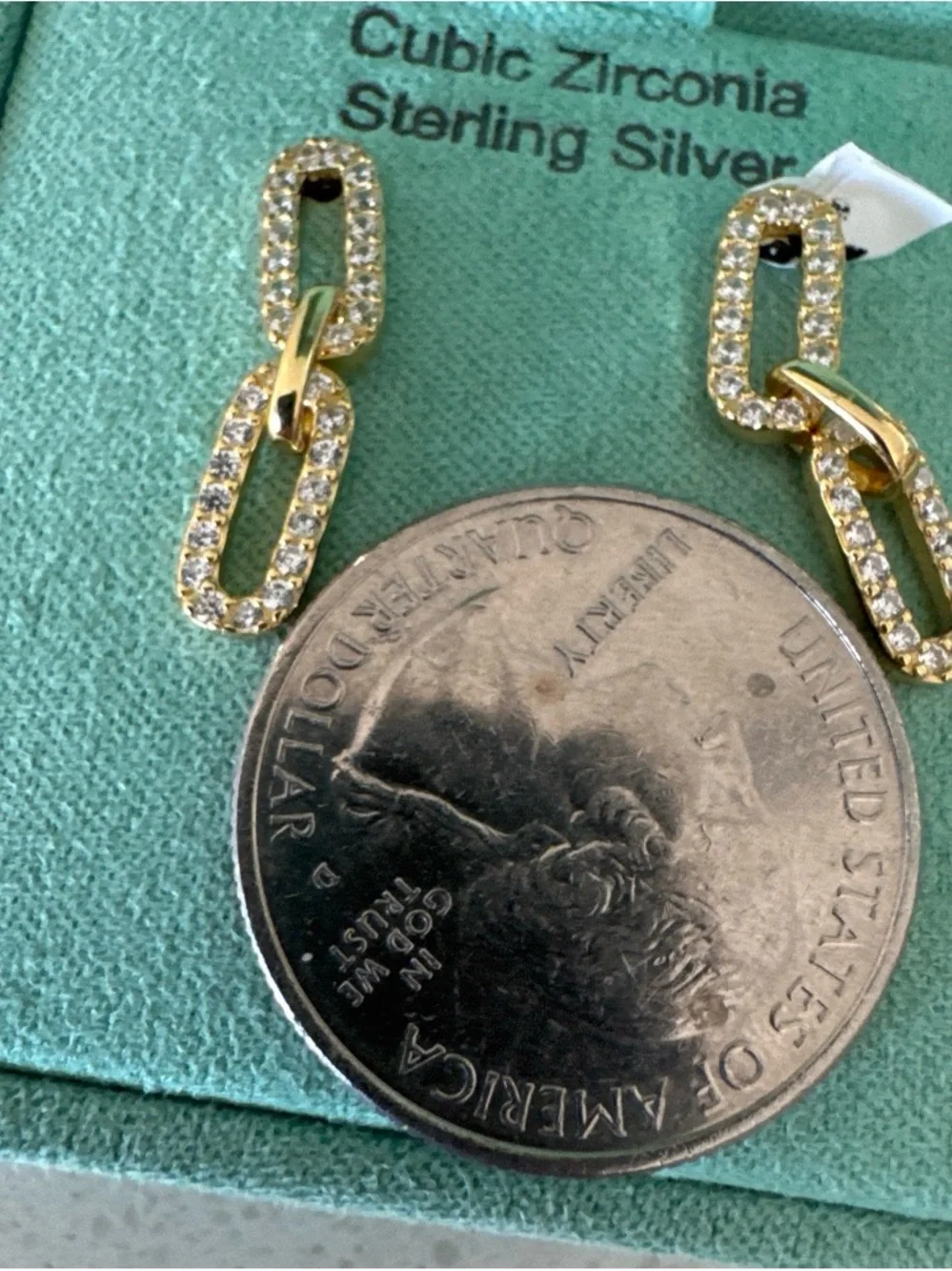 Gold Cubic Zirconia Double-Link Drop Earrings